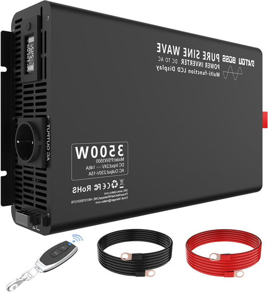 24V Naar 230V Omvormer – Spanningsconverter – Netstroom Omvormer – Stroomomzetter – Pure Sinus Omvormer – 3500W Continu Vermogen – LCD Display Met Afstandsbediening