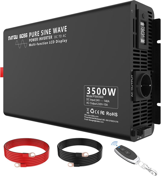 <font dir="auto" style="vertical-align: inherit;"><font dir="auto" style="vertical-align: inherit;">        DATOUBOSS Inverter, 24V to 230V, 3500W/7000W, pure sine wave, voltage converter, with remote control, EU socket, LCD display, digital display, inve