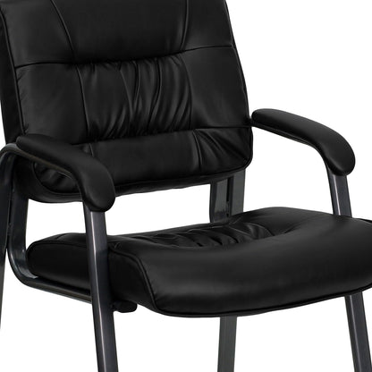 Flash Furniture Haeger bijzetstoel/managersstoel van leer, met titanium grijs gepoedercoat frame, zwart