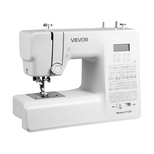 VEVOR Computergestuurde naaimachine met 200 steektoepassingen, led-scherm, lichtpedaal, digitale naaimachine met krachtige motor voor handwerkwerk, wit
