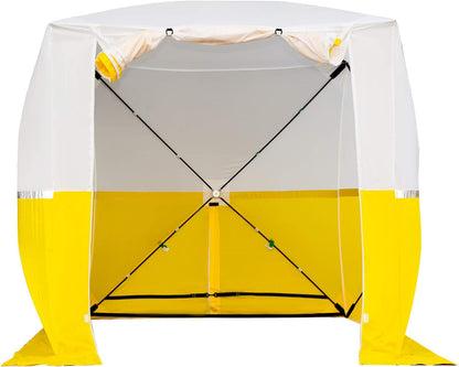 Goutime 2x2m Waterdichte Opvouwbare Camping Barnum,2-3 Personen Kampeertent,vouwtent, montagetent,onmiddellijke installatie,werktent (Wit & Geel)