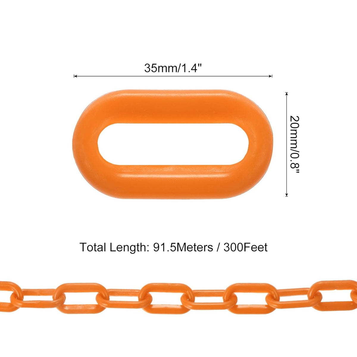PATIKIL 300 ft kunststof afsluitketting, veiligheidsafsluitketting, kunststof kettingschakels, Crowd Control Barrier voor hek, poort, tuin, bouw, oprit, lift, parkeerplaats, oranje