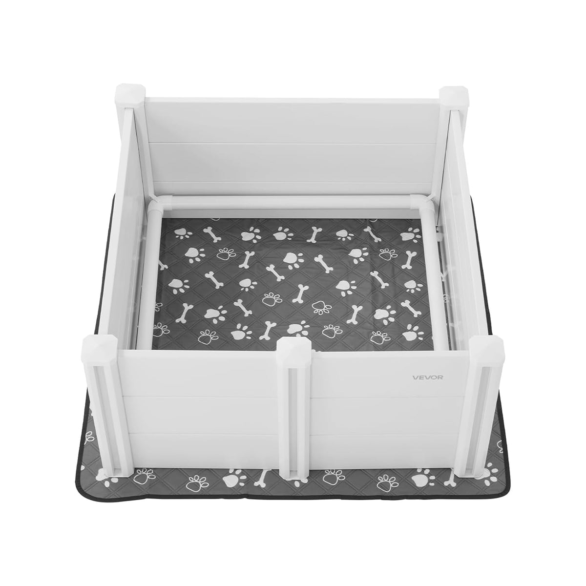 VEVOR Hondenspeelbox, 98 x 98 x 46 cm, plastic PVC puppybox met in hoogte verstelbare deur en wasbare plasmat, anti-vervorming indoor puppy speelbox voor middelgrote honden, melkwit