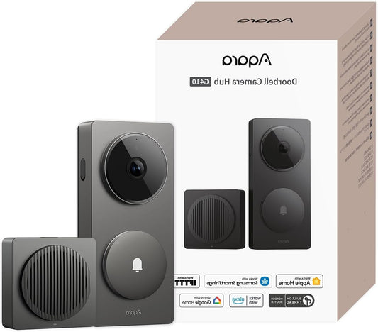 Aqara 2K Smart Video Doorbell G410 with Chime, HomeKit Secure Video Doorbell, Built-in Matter Hub, Wireless/Wired, Compatible with Apple Home, Alexa, Google, Home Assistant, 2.4G/5GHz WiFi, Grey - QUORE