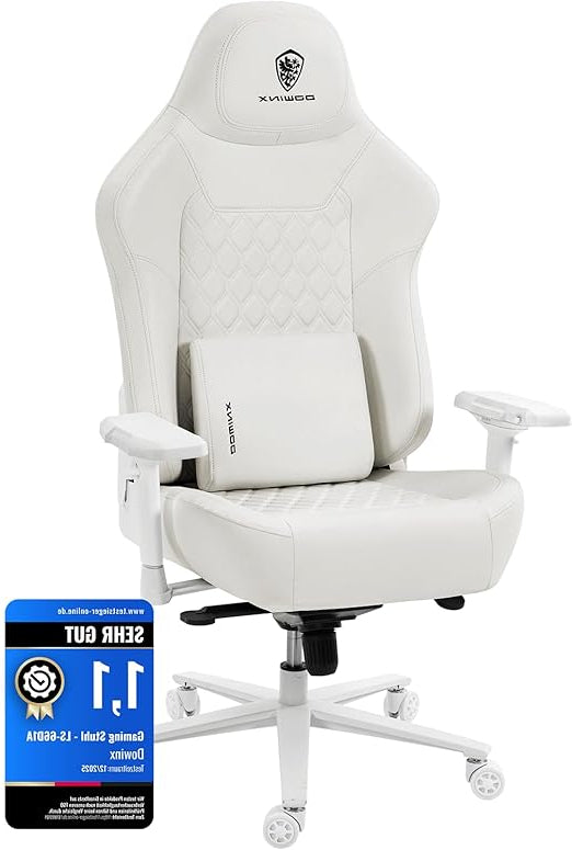 Dowinx Gaming Chair, Office Chair, 200 kg Load Capacity, Ergonomic Manager Chair with 4D Armrests and Lumbar Support, Height Adjustable, for Gamer, E-Sport, White - QUORE