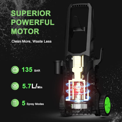 Elektrische Hogedrukreiniger – Draagbare Hogedrukspuit – Terras Reiniger – Auto Wasmachine – Tuinspuit – 120 Bar Krachtige Druk – Sneeuwschuimlans Met 4 Sproeikoppen