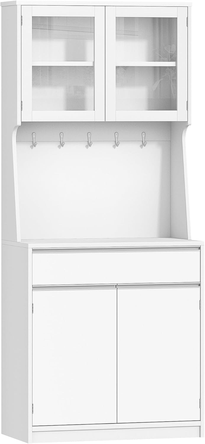 Hzuaneri Kitchen Cabinet, Buffet Cabinet, Tall Cabinet with Worktop and 4 Storage Compartments, Adjustable Shelves, Suitable for Kitchen or Living Room, 40 x 75 x 180 cm, Hemp White, PT40003XV1