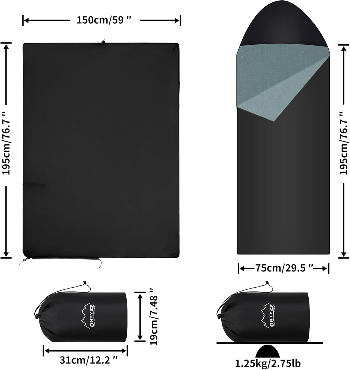 Picknickdeken, 150 x 200 cm, campingdeken, ultralicht, warm, outdoor deken, waterdichte slaapdeken met Crystal Velvet voering, draagbare slaapzak, winddichte poncho voor reizen, stadion, concerten