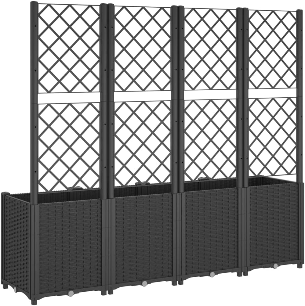 Planter with Trine Grate, Black, 160 x 40 x 140 cm, PP Plant Bed, Raised Planter for Vegetables, Flowers and Succulents, Garden Bed, Planter for Garden, Patio - QUORE