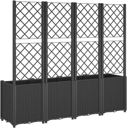 Planter with Trine Grate, Black, 160 x 40 x 140 cm, PP Plant Bed, Raised Planter for Vegetables, Flowers and Succulents, Garden Bed, Planter for Garden, Patio - QUORE