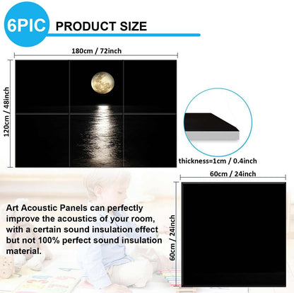 Art akoestische panelen – Akoestische wandpanelen – Geluidsabsorberende panelen – Wandpanelen – Decoratieve wandbekleding – Zelfklevend – 6 stuks 183 x 122 cm – Pale Moon Rises