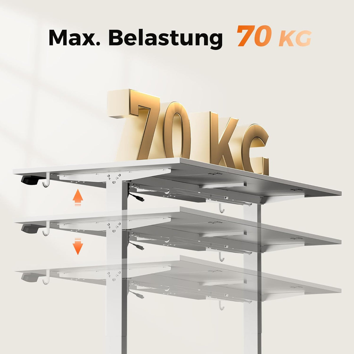 Agilestic Height Adjustable Desk 160 x 80 cm, Stable Desk with Electric Height Adjustment and Manual Control with Memory, Ergonomic Desk for Standing or Sitting, White - QUORE