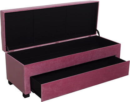 DRW Schoenenrek bed voet van hout en stof in roze 120 x 43 x 45 cm