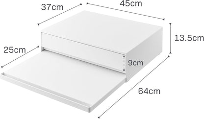 Yamazaki 2007 TOWER Sliding Countertop Tray with Drawer, white, Steel/Polypropylene/Silicone, 45 x 39.3~64 x 13.5 cm
