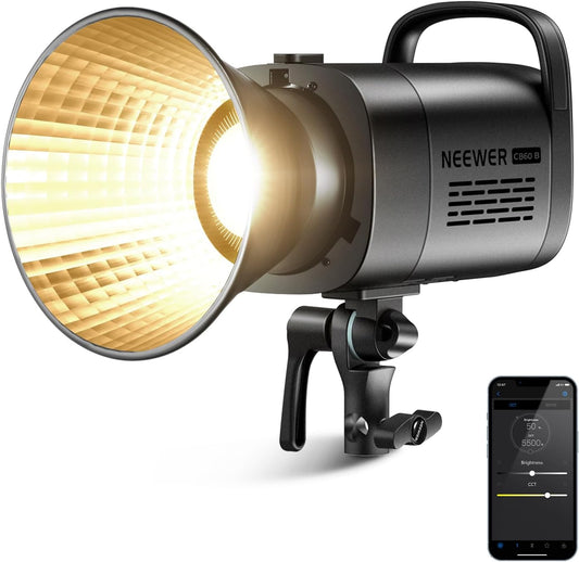 NEEWER CB60B 70W LED videolamp studiolicht 2,4G/APP bediening, COB Bi-Color Studio continu licht 2700K-6500K 34000Lux@1m/CCT modus/CRI97+/12 scènes Bowens houder voor fotografie videoverlichting