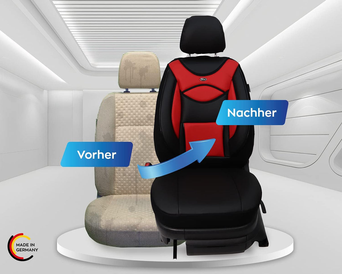 BREMER SITZBEZÜGE Autostoelhoezen van kunstleer, compatibel met VW Golf 6, bestuurder en passagiers vanaf 2008-2013, textielleer, set autostoelhoezen, set van 2 stuks in zwart/rood