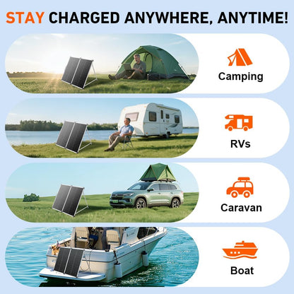DOKIO Zonnepaneel Draagbaar Opvouwbaar 160W 18V met solar-oplader (2 USB-poorten) voor 12V Batterij, inclusief transporttas, voor camping, camper of boot op zonne-energie