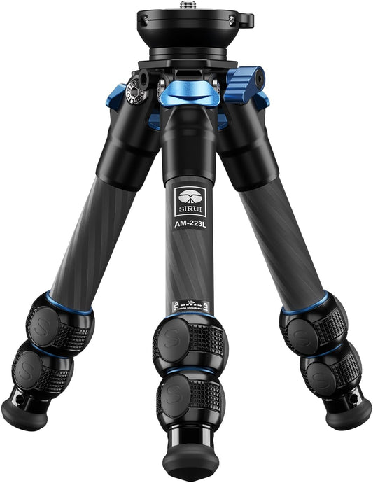 SIRUI AM-223L Koolstofvezel Mini Reisstatief met nivellerende basis, desktopstatief met nivellering voor spiegelloze camera's, belastingen tot 15 kg/33 lb, gevouwen hoogte 23 cm