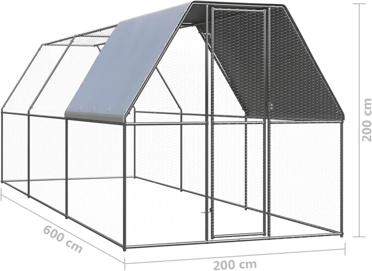 Kippenhok, kippenhok, vrijloopverblijf, kippenhok, kippenren voor kippen, kleine dieren, gevogelte, deur met slot, 2 x 6 x 2 m, verzinkt staal