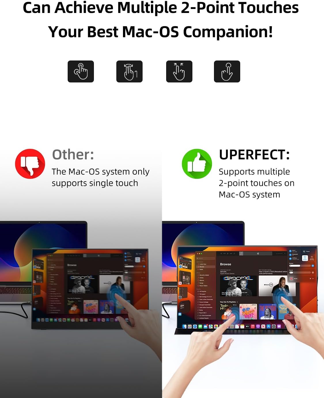 UPERFECT 22 Inch 2K QLED Touchscreen Draagbare Monitor met 2560 x 1440 Oogverzorging Scherm Geïntegreerde Beugel Mini HDMI USB C voor PC Laptop Xbo Switch PS4/5, Mobiel Display VESA-compatibel