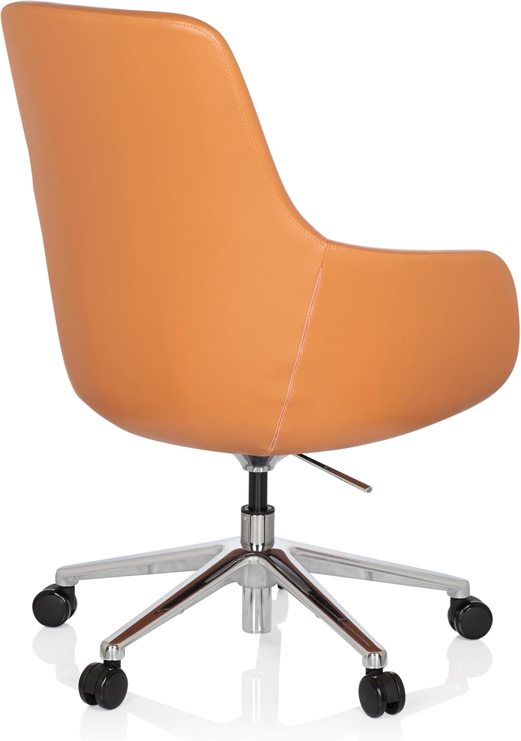 hjh OFFICE Bareno 600981 loungestoel, echt leer, oranje, hoogwaardige draaistoel, comfortabel gevoerd