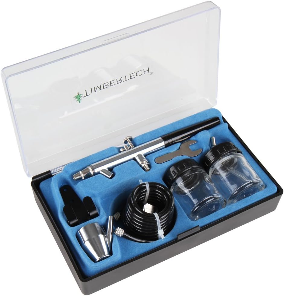 Timbertech Airbrush Kit met Compressor ABPST06 met krachtige 1/6 HP Airbrush Compressor met tank en 2 Airbrush Gun Kits voor Airbrush Schilderen Make-up Nail en Tattoo Studio's Hobby en ga zo maar