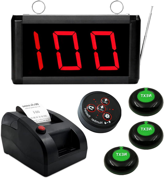 Nummer oproepsysteem – Wachtrijsysteem – Draadloos oproepsysteem – Pager systeem – Nummerdispenser – Draadloos bereik tot 500 meter – Inclusief thermische ticketprinter - QUORE