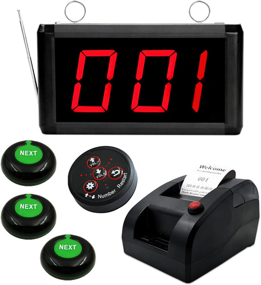 Draadloos paging-systeem Wachtrijmanagementsysteem Wachtnummer systeem Pager met 1 display Ontvanger + 1 thermische printer + 3 belknoppen