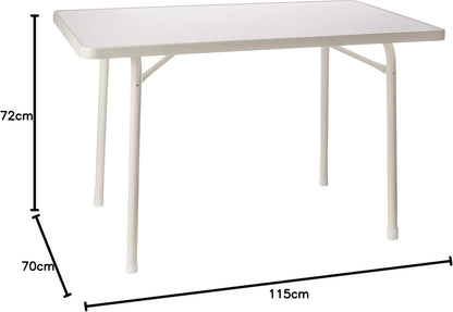 Sieger 120/W tuin-klaptafel met mecalit-Pro-plaat 115 x 70 cm, stalen buisframe wit, tafelblad marmerdecor wit