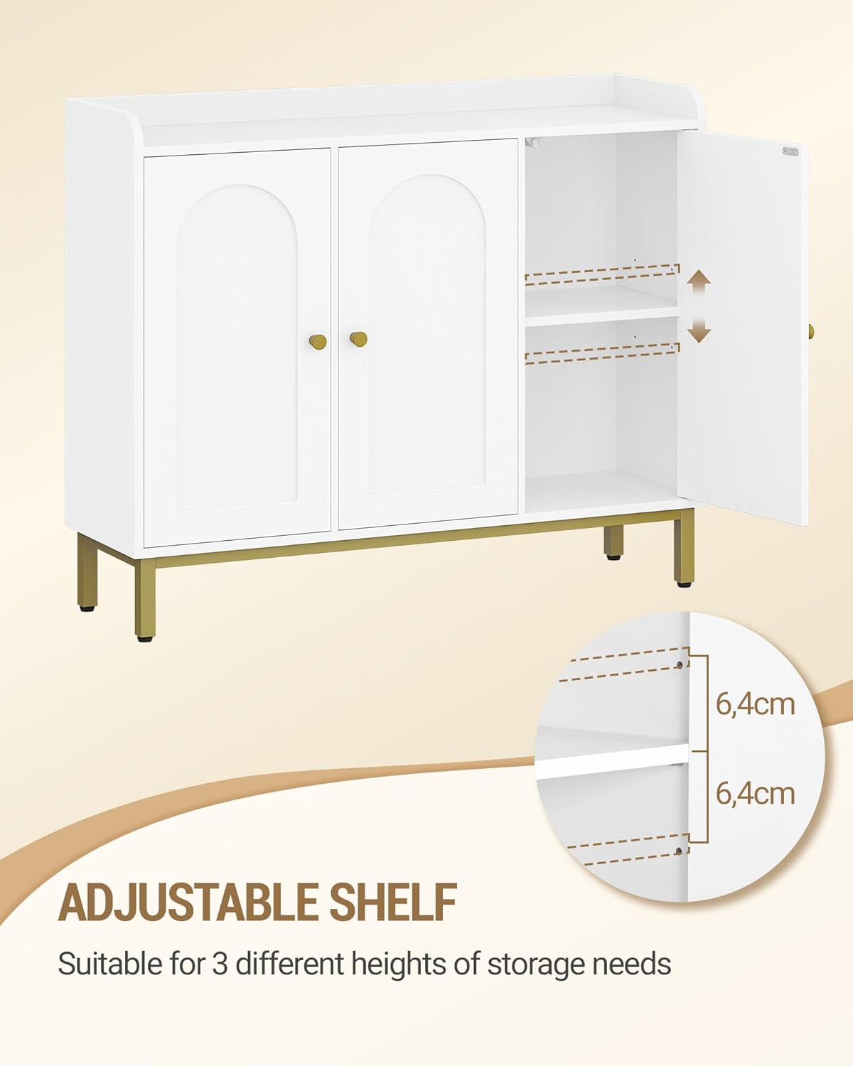 Hzuaneri Sideboard, sideboard, kitchen cabinet, kitchen chest of drawers, 3 doors, adjustable shelves, for kitchen and living room, storage cabinet, 30 x 100 x 80.5 cm, white SC21313G