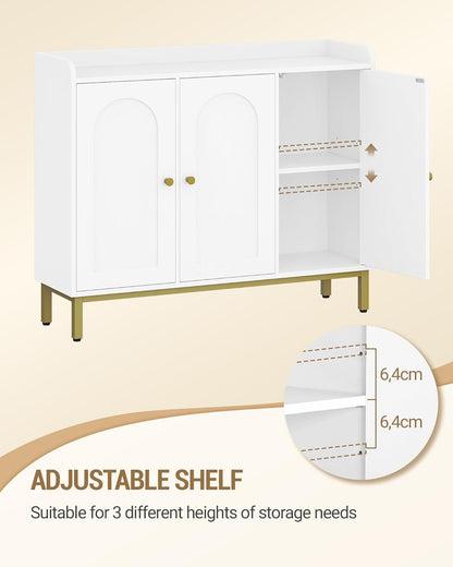 Hzuaneri Sideboard, sideboard, kitchen cabinet, kitchen chest of drawers, 3 doors, adjustable shelves, for kitchen and living room, storage cabinet, 30 x 100 x 80.5 cm, white SC21313G