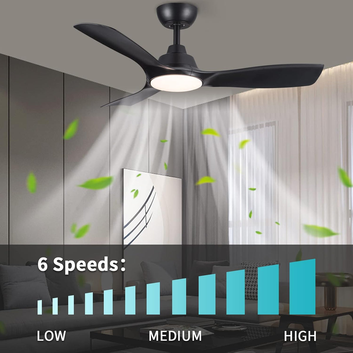 CJOY Plafondventilator Met Licht, Dimbare LED Plafondventilator met Verlichting 107cm, Moderne Plafondventilator met Verlichting, Zomer- en Wintermodi, 6 Windsnelheden, 3000K/4000K/6500K, Timer