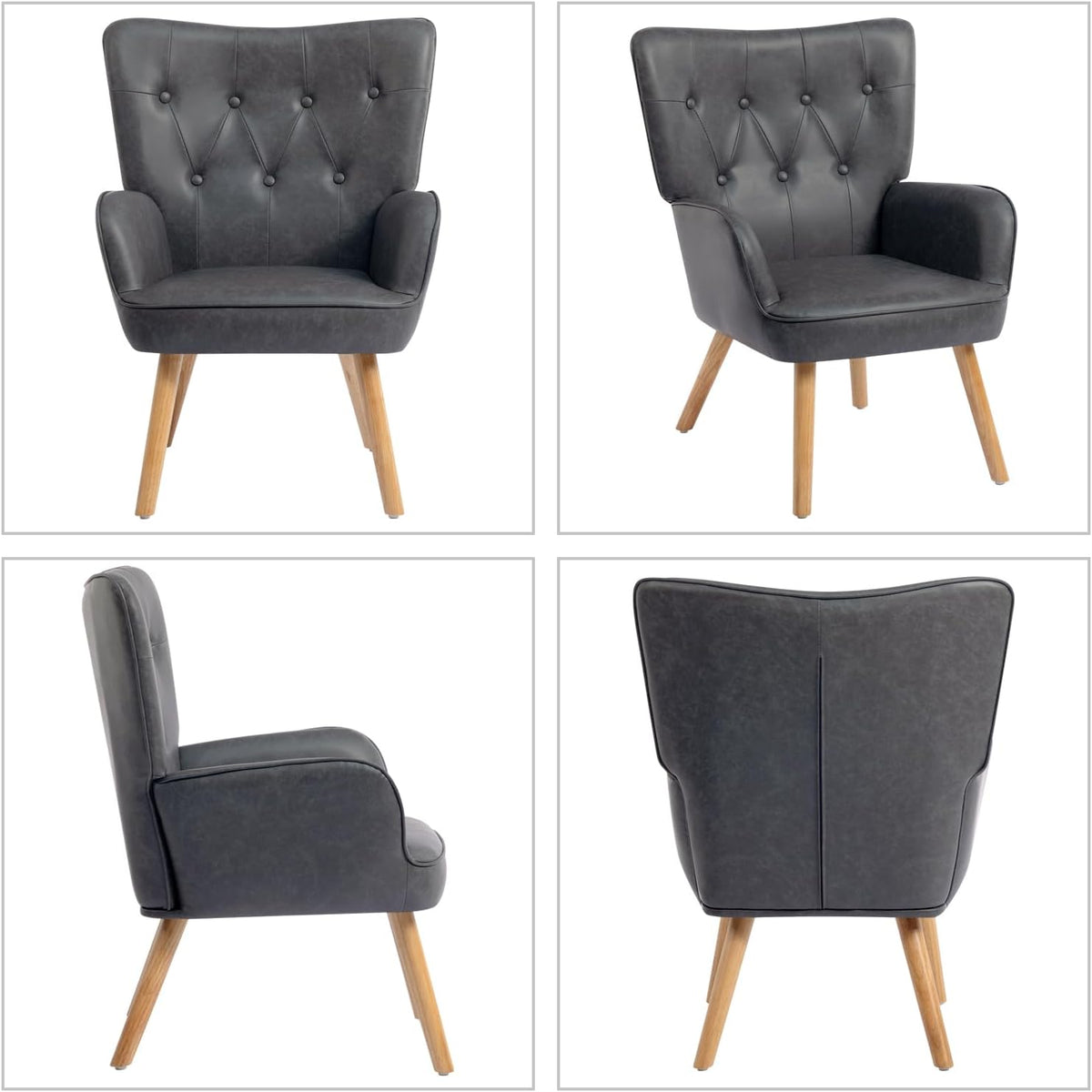 HollyHOME Comfortable Armchair with Footstool Living Room Chair Cozy Relaxing Arm Chairs PU Leather Accent Chairs Reading Chair Bedroom, Black - QUORE