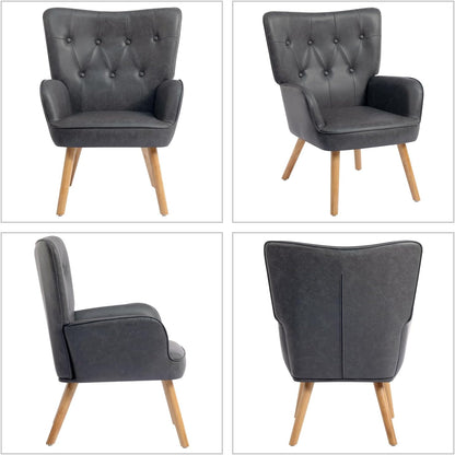 HollyHOME Comfortable Armchair with Footstool Living Room Chair Cozy Relaxing Arm Chairs PU Leather Accent Chairs Reading Chair Bedroom, Black - QUORE