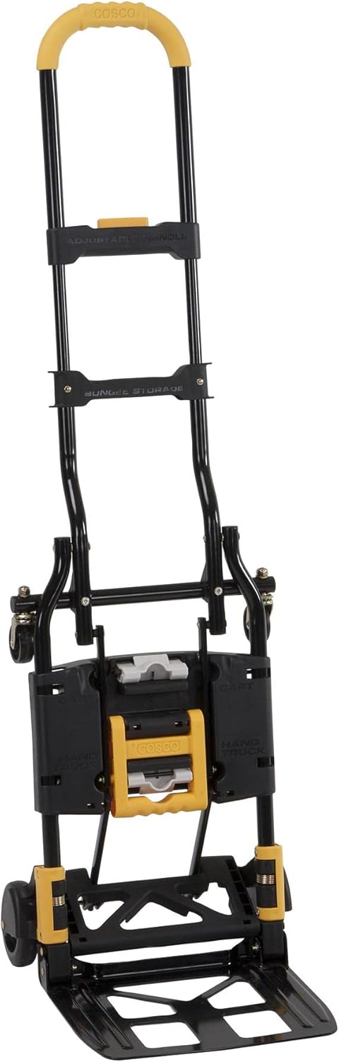COSCO 12225YGB1E 2-in-1 opvouwbare steekwagen, 300 lbs, capaciteit, meerdere posities met uitschuifbare handgreep, geel
