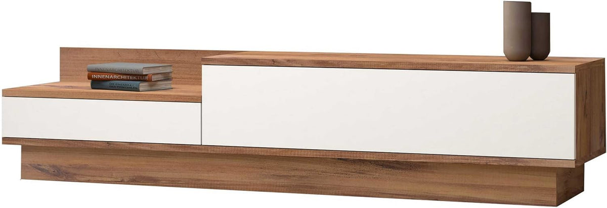 Hanah Home Scandinavian TV standaard, Atlantic Pine & White, 160 x 35 x 35 cm | 100% Melamine Coated Particle Board, 18 mm dik | Stijlvol Design met extra opslag