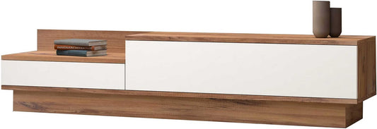 Hanah Home Scandinavian TV standaard, Atlantic Pine & White, 160 x 35 x 35 cm | 100% Melamine Coated Particle Board, 18 mm dik | Stijlvol Design met extra opslag