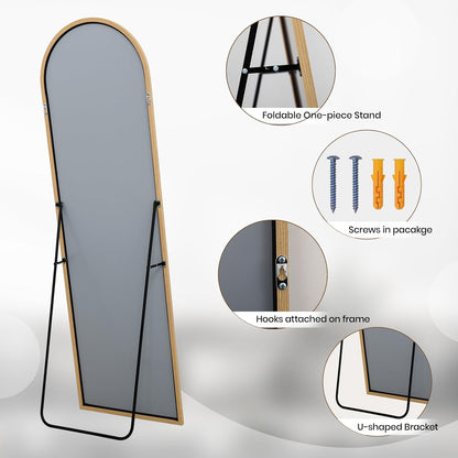 Vloerspiegel – Staande Spiegel – Passpiegel – Wandspiegel – Full Body Spiegel – 76 x 180 cm – Aluminium Frame Met Natuurlijk Houtnerf
