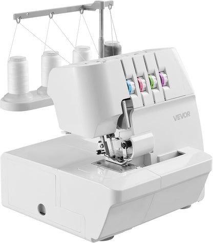 VEVOR Serger Overlock naaimachine, 1250 steken per minuut, 2-3-4 draadvermogen, 0,7-2 instelbare differentiële voeding, met vrije arm en ledlicht, naaimachine voor verschillende stoffen, wit