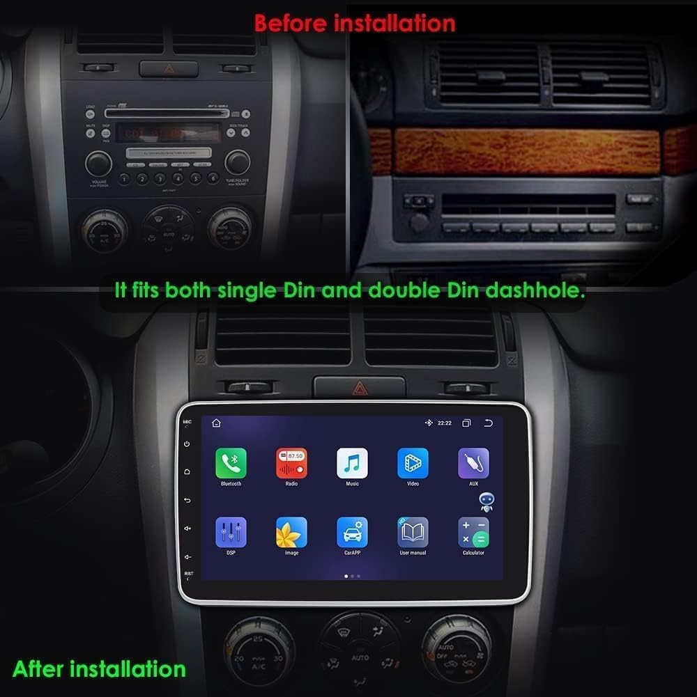 Single 1 DIN autoradio met Apple CarPlay Android Auto draadloos, 10.1" afneembaar HD draaibaar kantelbaar touchscreen GPS Navi Bluetooth, ondersteuning back-up camera, audio video ontvanger