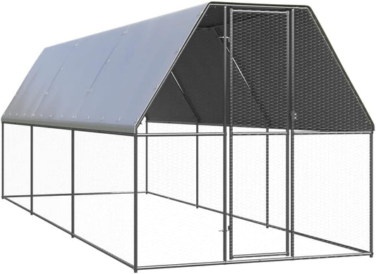 vidaXL Outdoor coop for chickens 2x6x2m galvanized steel, chicken enclosure, chicken coop, outdoor coop for chickens, chicken cage, chicken house, cage, cages - QUORE