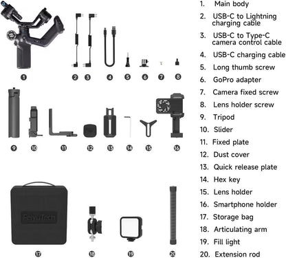FeiyuTech SCORP Mini 3 Pro Kit 3-assige camerastabilisator, ingebouwde AI-track, alles in één handheld gimbal voor spiegelloze, zakcamera, actiecamera, telefoon, laadvermogen van 2 kg