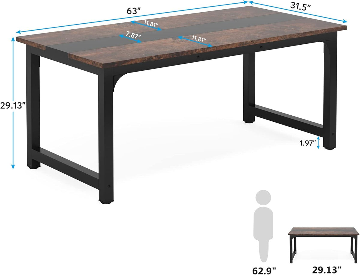 Tribesigns Modern Computer Table, Large Desk Table, Computer Table, Study, Desk, Workplace for Home Office, Rustic/Black (160 * 80cm)
