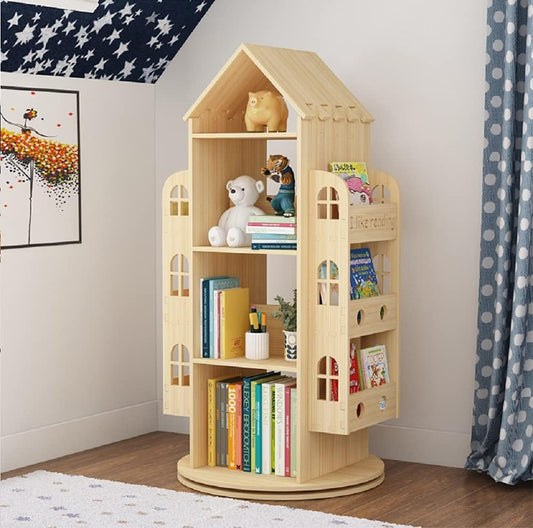 Roterende Boekenplank – Boekenrek – Boekenkast – Opbergrek – Kinderboekenkast – 360° Draaibaar – Van Ongeverfd Grenenhout Met Stalen Kogellagers