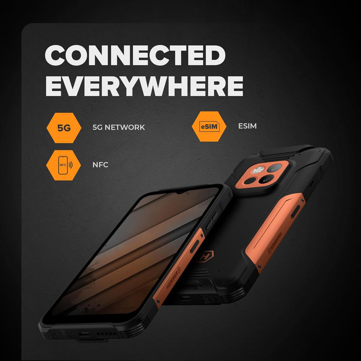 Hammer Construction 2 Thermal Smartphone met thermometer en laserafstandsmeter, 8 + 8 GB RAM, Android 14, krachtige 108 MP camera, 6500 mAh batterij met powerbank-functie, 256 GB/1T