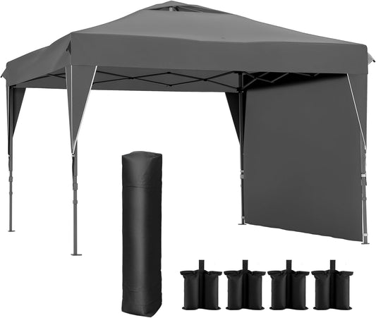 Outsunny Barnum Pop-up Garden Gazebo Foldable with Removable Side Wall + Carry Bag, Steel, Oxford Fabric, 3 x 3 x 2.65 m, Grey