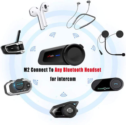 QSPORTPEAK Motorhelm Bluetooth Headset Communicatiesystemen Kit, 2 stks M2 1000M 6 Rijders Helm Bluetooth Intercom met Ruisonderdrukking, BT5.0/FM Radio/Siri/Universele koppeling/Waterdicht