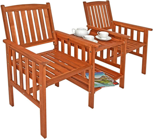 Casaria Garden Bench Acacia Wood Weatherproof Table Storage 2-Seat 163x58x91cm Load Capacity Balcony Wooden Cinema Bench 320kg - QUORE