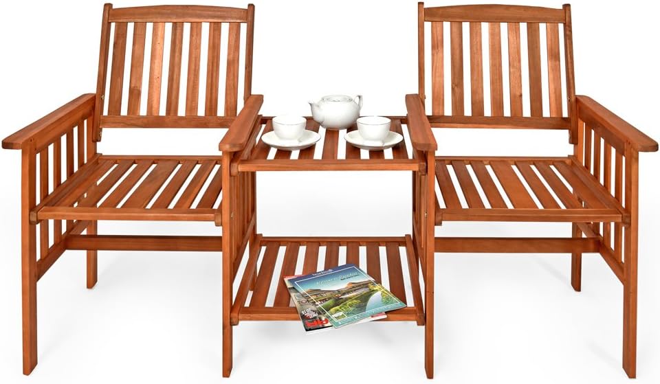 Casaria Garden Bench Acacia Wood Weatherproof Table Storage 2-Seat 163x58x91cm Load Capacity Balcony Wooden Cinema Bench 320kg - QUORE
