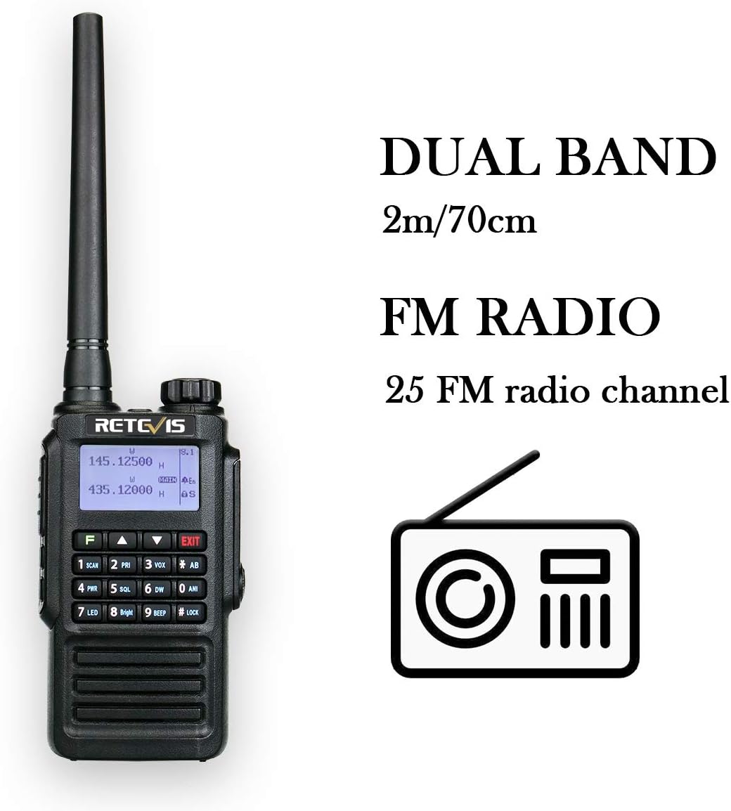 Retevis RT87 Walkie Talkie Waterdicht IP67 Dual Band 5W Portofoons 2 m/70 cm 1200 mAh Batterij 128 Kanalen FM Radio Oplaadbaar Amateur radio (1 Stuk, Zwart)